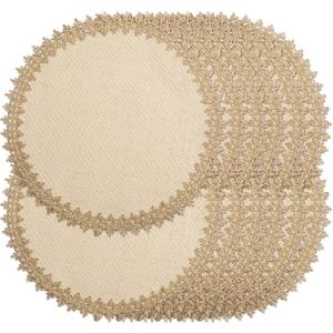 Round Burlap Placemats Set of 12 Jute Rustic Place Mats for Dining Tables Heat Resistant Natural Farmhouse Table Mats Decor for Thanksgiving (Flower Tassel)