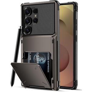 COOYA Wallet Case for Samsung Galaxy S25 Ultra 6.9'' Gunmetal, 3-5 Credit Cards Holder, Slot Flip Cover Back Pocket, Dual Layer Protective Hard Shell+Soft TPU Rubber Inner, Bumper Armor, Non-Slip, Men