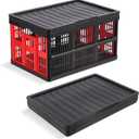 45L Collapsible Crate with Lid, Heavy Duty Collapsible Milk Crate, Plastic Crates for Storage Foldable for Home Camping Organizing