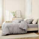 JIYUAN Queen Size Duvet Cover Set, 3-Piece - 100% Washed Cotton, Linen-Like Soft & Breathable with Zipper Closure, Includes 90x90 Inch Cover & 2 Pillowcases, Heathered Pastel Grey