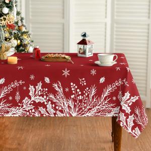 Horaldaily Christmas Tablecloth 60×60 Inch, Floral Leaf Red Washable Table Cover for Party Picnic Dinner Decor