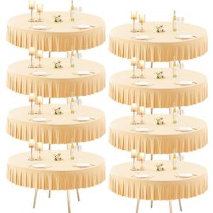 8 Pack Champagne Spandex Tablecloths for 60 Inch Round Table, Stretchy Fitted 5FT Cloths With Skirt for Wedding, Banquet, Birthday Party, Buffet, Restaurant (Champagne)