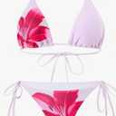 ZAFUL Wave Textured Halter Bikini for Women 2 Piece Triangle Bikini Sets Sexy High Cut Bathing Suit Side Tie Swimsuits Pink Flower S