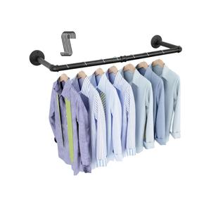 OROPY Industrial Pipe Clothing Rack 38.4", Heavy Duty Detachable Wall Mounted Clothes Rack Black Iron Garment Bar, Multi-purpose Hanging Rod for Closet Storage, Black (Two Base)