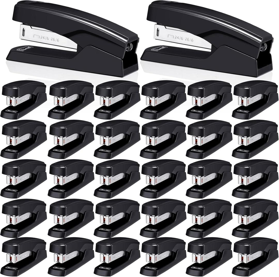 Desktop Stapler School College Office Supplies Portable Durable Staplers for Desk Accessories Heavy Duty Stapler with 25 Sheet Capacity for Home Classroom Office Teacher (Black, 30 Pcs)