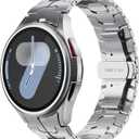 FULLIFE Compatible with Samsung Galaxy Watch 7 6 5 4 FE 40mm 44mm Band for Men, Stainless Steel with Folding Clasp No Gap Galaxy Watch 6 Classic 5 Pro 4 Classic Band 47mm 45mm 42mm 46mm, Silver