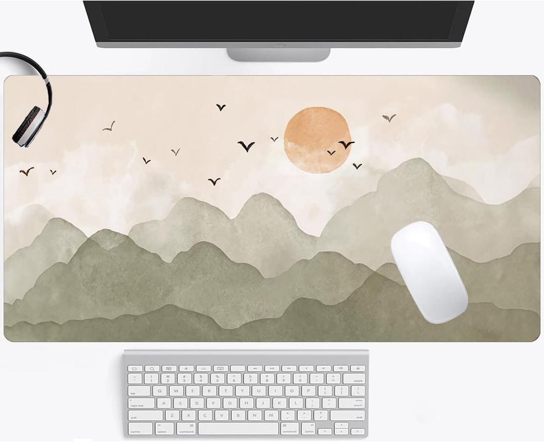 Nature Minimalist Cute Boho Desk Mat Sage Green Beige Aesthetic XXL Large Extended Gaming Mouse Pad Women Gamer Girl Work Office Computer Deskmat Mousepad Laptop Keyboard Mat Desk Pad 35.4x15.7 in