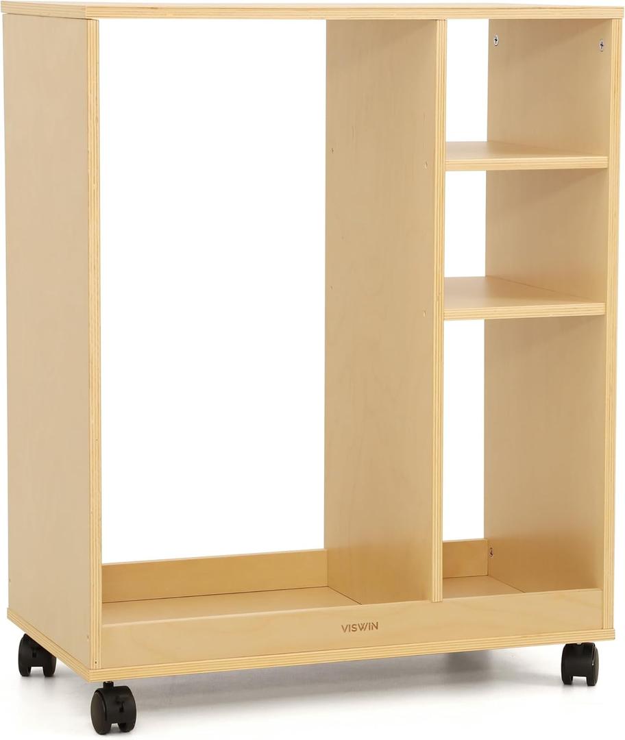 VISWIN Art Cart Organizer, Solid Beechwood Art Supply Storage Organizer with Caster Wheels, 3-Tier Multifunctional Rolling Utility Storage Cart for Studio, Classroom, Artists - Natural