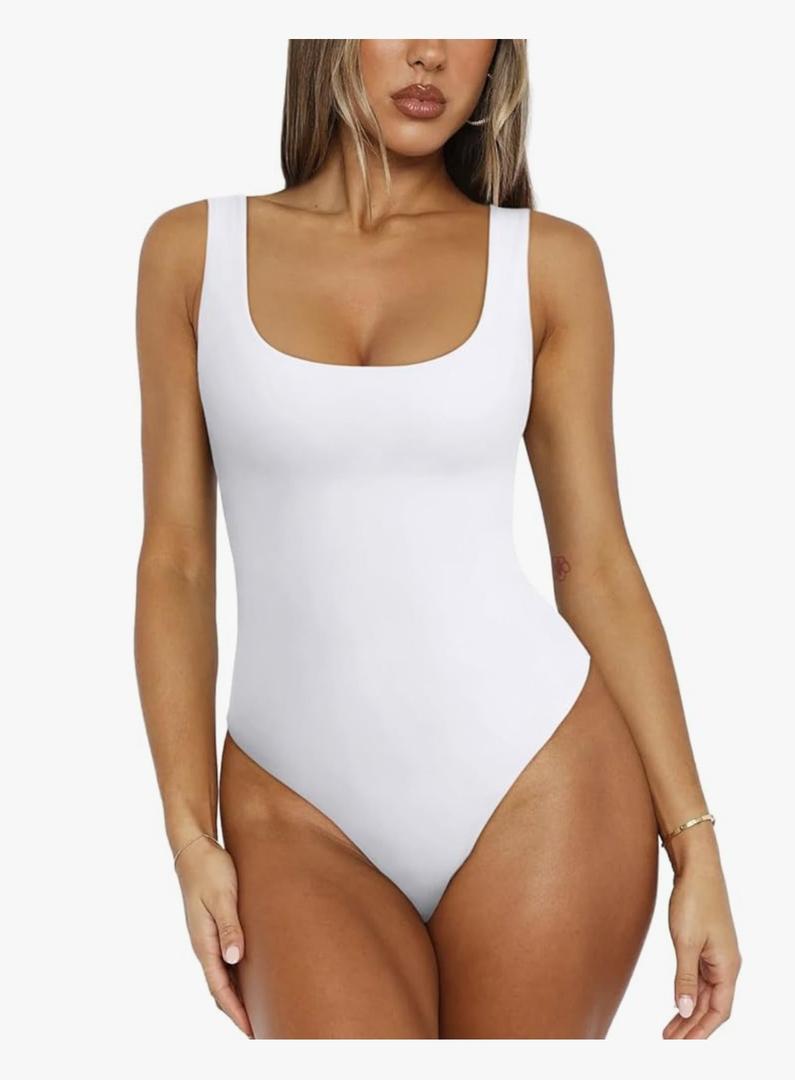 REORIA Bodysuit for Women Scoop Neck Sleeveless Tank Top Bodysuits 2025 Sexy Thong Bodysuit Basic Leotards for Women M