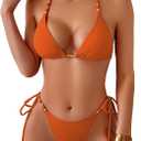 swimall Women's Thong Bikini Set Sexy String High Cut Triangle Swimsuit Two Piece Brazilian Bathing Suit (Medium, 505 - Burnt Orange)