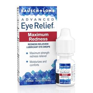 Bausch + Lomb Advanced Eye Relief, Maximum Redness Reliever and Lubricant Eye Drops, Soothes Burning & Irritated Dry Eyes, Moisturizes & Comforts, 0.5 Fl Oz