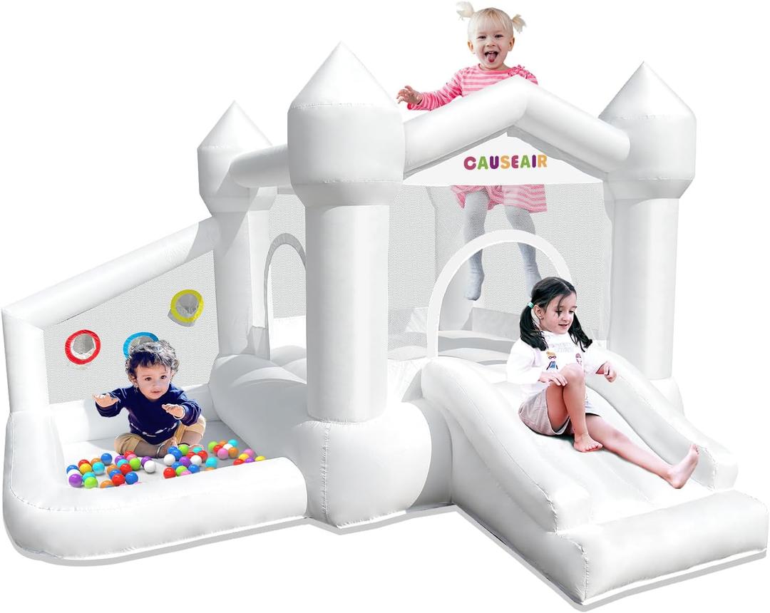 Causeair Inflatable White Bounce House with Ball Pit,Bounce Castle Indoor & Outdoor Use,Bouncy House with Blower for Kids 3-8, 103 inches x 113 inches x 70 inches