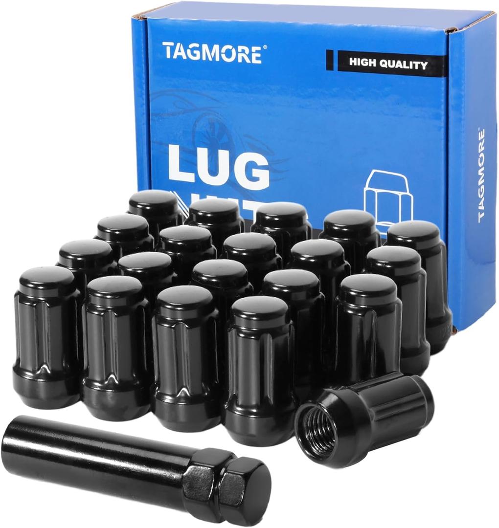 20pcs M12x1.5 Spline Lug Nuts - Compatible with 1998-2022 Honda Accord/CRV, 1983-2020 Toyota Camry, 1996-2013 RAV4, One-Piece Design Factory Wheel Lug Nut Set with Socket Key (Black)