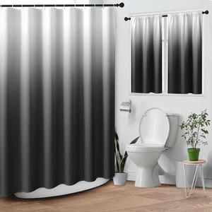 Culudea Black Ombre Waffle Textured Cloth Shower Curtain Set, Modern Gradient Bathroom Window Waterproof Shower Curtains for Bathroom Decor