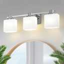 24 Inch Chrome Bathroom Light Fixtures Over Mirror 3 Light Bathroom Vanity Light Silver Modern Industrial Makeup Lighting Wall Sconce Shower Farmhouse Rustic Milk Glass Lamp Above Desk Sink