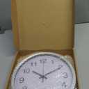 Wall Clock 12 Inch Silver Brushed Finish Silent Non Ticking Indoor Clock Round Battery Operated Stainless Steel Wall Clocks for Home, Office, Hotel, Bedroom, Living Room, Kitchen (White-silver Brushed Finish)
