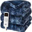 EHEYCIGA Electric Heated Throw Blanket Twin Size Faux Fur, 10 Hours Auto Shut Off 9 Heating Levels Heating Blanket for Kids, Soft Warm Heated Blanket Fast Heating Navy Blue, Faux Fur & Sherpa
