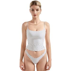 SUUKSESS Women Double Line Square Neck Tank Top Summer Y2K Going Out Basic Cami Shirt (White, S)