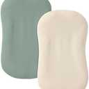 guruixu Muslin Baby Lounger Cover 2 Pack, 100% Cotton Infant Lounger Cover, Soft & Breathable Replacement Slipcover, Compatible with Snuggle Me Newborn Lounger (Roman Green,Cream)
