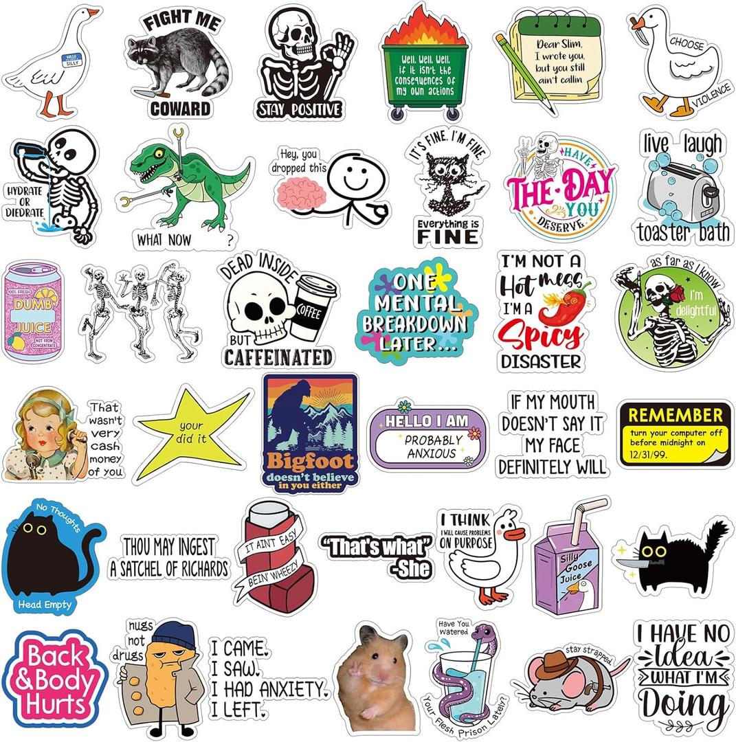 400 Pcs Funny Stickers for Adults Waterproof Funny Meme Stickers Pack for Laptop, Water Bottles, Bumper, Phone, Hard Hats, Wall, Window Decals Decors, 50 Styles(Cute Style)