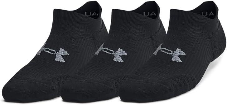 Under Armour Womens Play Up No Show Socks 3 Pack, (001) Black/ Black/ Castlerock, Large