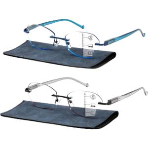 Multifocus Reading Glasses Women Progressive Multifocal No Line Bifocal Rimless Reader Blue Light Computer Eyeglasses