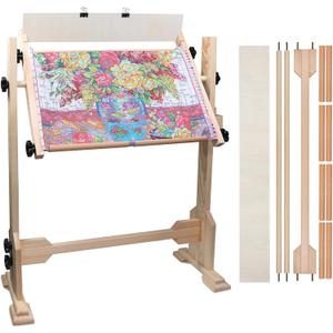Needlework Table and Adjustable Embroidery Stand, Cross Stitch Hoop Stand, Beech Wood Tapestry Cross Stitch Embroidery Frame Holder(54.5x41.6 cm (21.5" x 16.3")) and(112.5x41.6 cm (44.3" x 16.3"))