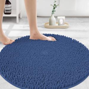 MAYSHINE Round Area Rug Set for Bathroom | Soft Plush Chenille Bath Mat, Water Absorbent Non-Slip Bathroom Rug | Washable Shag Carpet for Shower, Bedroom, or Home Dcor | 48"x48" (Round) | Dark Blue