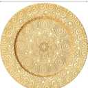 SOUJOY 12 Pack Gold Charger Plates, 13 Inch Plastic Dinner Plate, Reusable Round Phoenix Pattern Elegant Serve Ware Plates for Weddings, Parties, Anniversary, Thanksgiving, Large