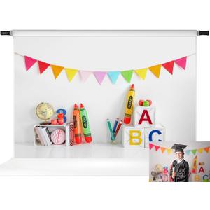 Kate Back to School Backdrop 1st Day of School Backdrop Colorful Crayon ABC Background for Children, 10x6.5ft