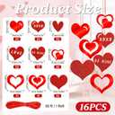 Valentines Day Decorations, 16PCS Glitter Hanging Hearts Decorations w/Mixed Sizes, Double-Sided Thick Paper Red Heart Ornaments, Valentines Decor for Home Office Window Wall Party Favors