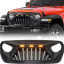 EOMD Front Grill Goliath Grille compatible with 2018-2025 Jeep Wrangler JL & 2020-2025 Gladiator JT, w/Amber LED Lights, ABS (Matte Black)
