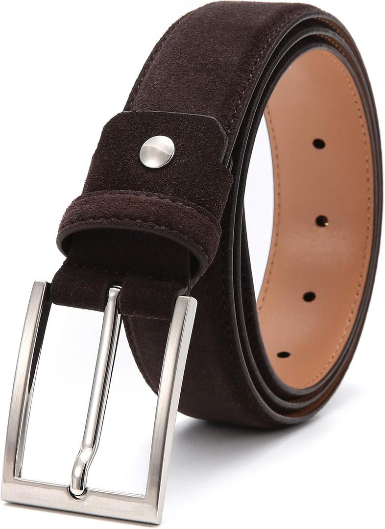 Men's Suede Leather Belt (32, Dark Brown)