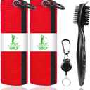 ATTRACTIVE Golf Towels, Microfiber Waffle Pattern Towels - Golf Club Brush with Cleaning (2 Red Towel+Black Brush)