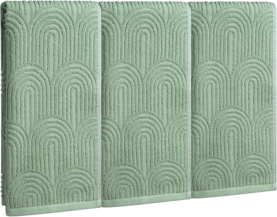 3 Pack Sage Green Hand Towels for Bathroom,100% Cotton Jacquard Boho Decorative Hand Towel Set,Soft Absorbent Quick Dry Guest Towels 14x30 Inch