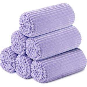 Buryeah 6 Pcs Flannel Throw Blanket Bulk 50 x 60 in Sleepover Blankets Outdoor Wedding Throw Lightweight, Oeko-TEX Standard 100 Certified for Sofa Donation Homeless Gifts (Light Purple)