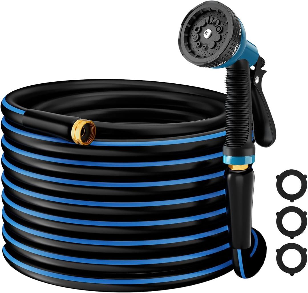Besiter Heavy Duty Garden Hose 5/8" 50FT: Flexible Rubber Water Hose with 10 Function Sprayer - Leakproof Hose Male to Female Fittings - Durable Hose for Yard, Lawn, Car Wash, Outdoor, Watering (Dark Blue)