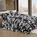 Wonderful Fluffy Faux Rabbit Fur Comforter Set Queen Size, Striped Stitching Tie-Dye Black Plush Fuzzy Bedding Set 3 Pieces, Warm Soft Comforter Bedding Set for Winter, 90"x90"