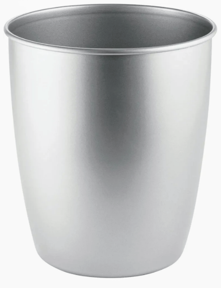 mDesign Round Metal Small 1.7 Gallon Recycle Trash Can Wastebasket, Garbage Container Bin for Bathrooms, Kitchen, Bedroom, Home Office - Durable Stainless Steel - Mirri Collection - 1 Pack - Chrome