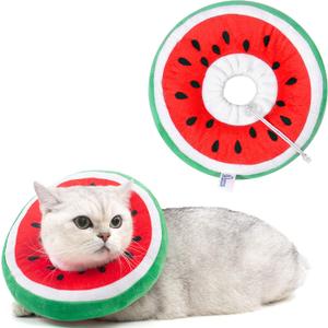 ANWA Adjustable Cat Cone Collar Soft, Cute Cat Donut Collar After Surgery, Kitten Recovery Cones to Stop Licking (Small, Watermelon)