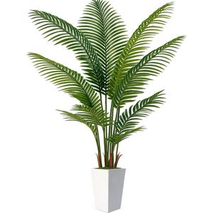 7FT Artificial Palm Tree, Tall Artificial Tree Plants with Fake Plants, Large Faux Plants Indoor with Lifelike Leaves for Outdoor Indoor Home Office Living Room Decor (White)