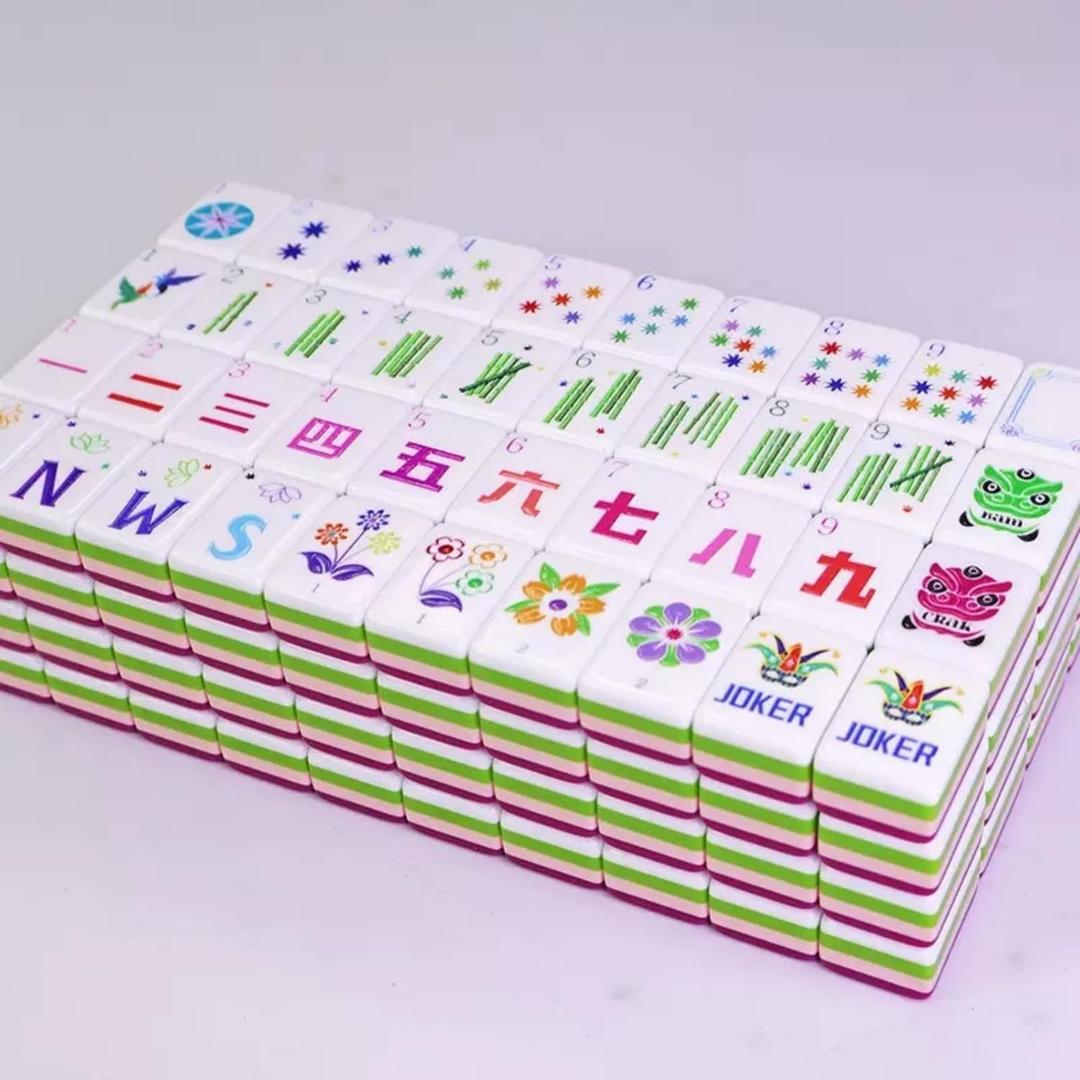 Mahjong Tile Set with 160 Thick 4-Layer Engraved Acrylic Tiles, American Mahjong Tile Set with Red Printed Carrying Bag
