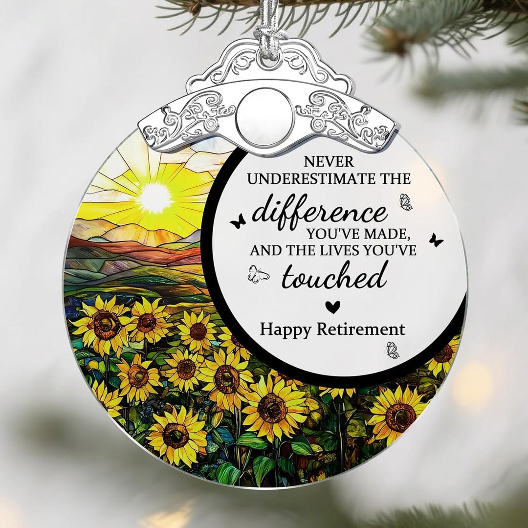 Retirement Gifts - Retirement Gift for Women, Men - Retired Ornament - Retired Gifts for Coworker, Boss, Employee, Teacher, Nurse, Friends, Women, Men - Stained Glass Christmas Ornament - Design E