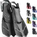 CAPAS Snorkel Fins, Swim Fins Travel Size Short Adjustable for Snorkeling Diving Adult Men Women Kids Open Heel Swimming Flippers, S/M (Kids JR 9-14) (Black)
