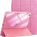 JETech Glitter Case for iPad Air 11-Inch M4/M3/M2 (2026/2025/2024), iPad Air 5/4 (2022/2020 5th/4th) with Pencil Holder, Cute Sparkly Slim Cover for Kids and Girls, Shiny Clear Back Shell (Pink)