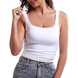 Tank Top for Women Double Lined Women's Tank Tops Y2K Going Out Crop Tops Slim Sleeveless Summer Square Neck Shirts Medium