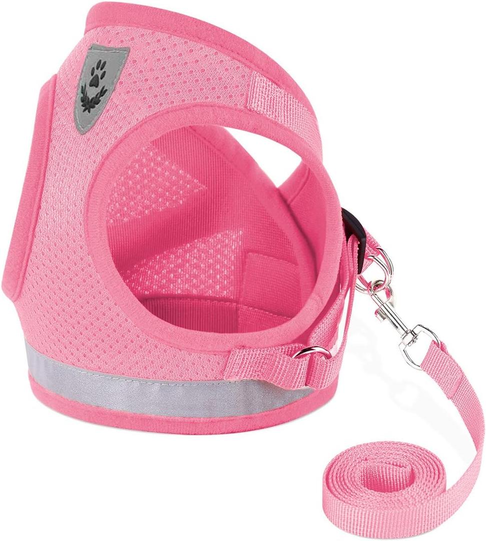 Cat Harnesses and Puppy Harness with Leashes Set, Escape Proof Cat Harness, Adjustable Reflective Soft Mesh Vest Fit Puppy Kitten Rabbit Ferrets's Outdoor Harness (Pink)