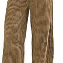 Women's Striped Barrel Pants Drawstring Waist Wide Leg Trousers Pockets Casual Comfort for Office Lounge Travel (Large, Darkkhaki)