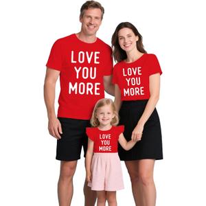 Family Valentines Shirts Couples Matching Valentine T-Shirt Love You More Mommy and Me Tee Tops (Red)