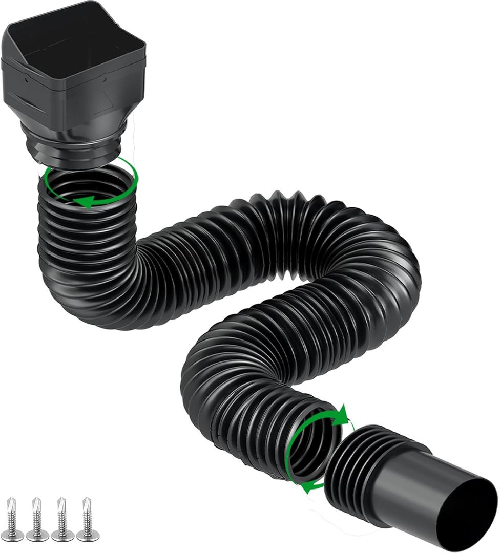 1 Pack Black-Rain Gutter Downspout Extensions, Downspout Extender for Rainwater Drainage Flexible, Down Spout Drain Extension Pipe, Extendable from 21 to 62 Inches (Fit 3"x 4" downspouts)